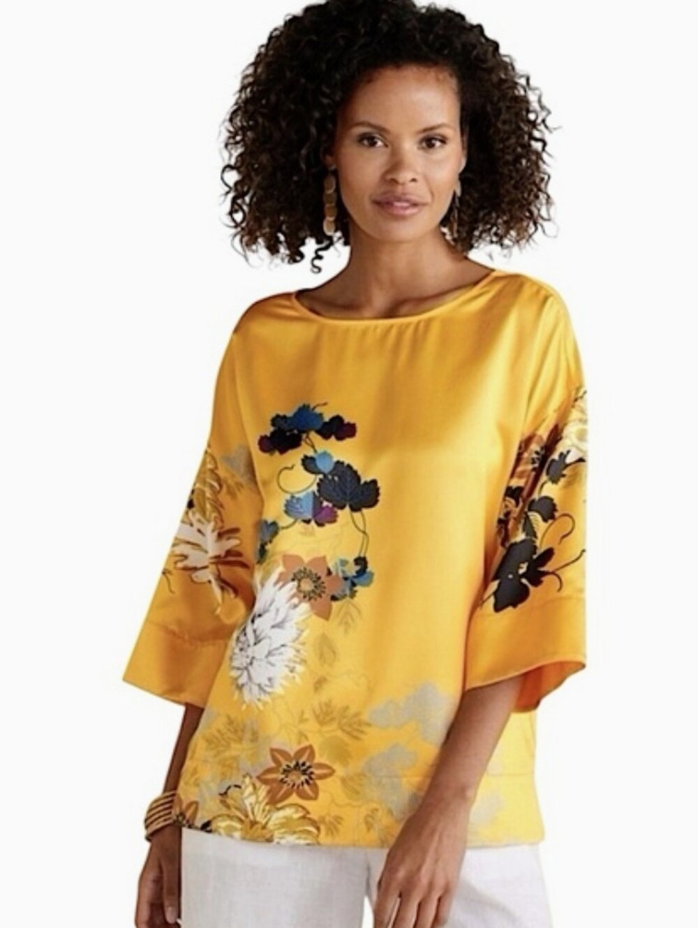 Soft Surroundings Bright Golden Floral Satin Tunic - Picture 5 of 14